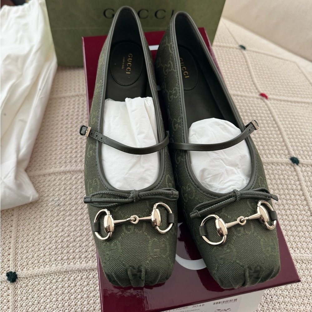 Gucci Horsebit GG Canvas ballet flats
